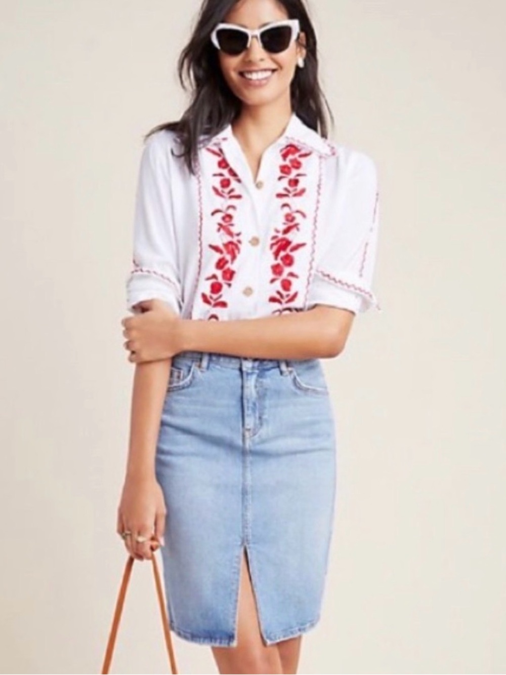 Pilcro & The Letterpress Split Hem Denim‎ Skirt